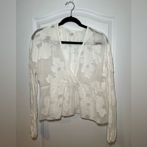 Aritzia Wilfred Free White Semi-Sheer Long-sleeve Blouse